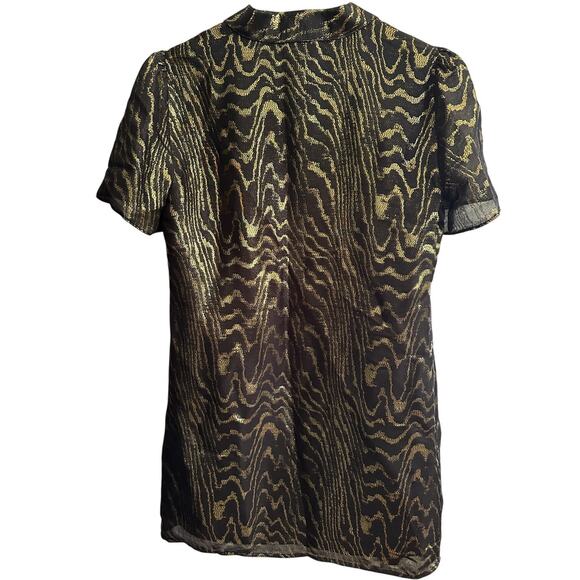 Michael Kors Size 8 Metallic Animal Print Shift Dress Short Sleeve Black Gold - Picture 2 of 9